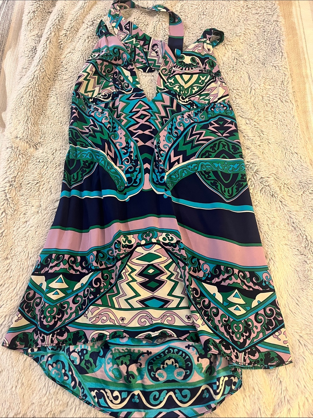 Alice & Trixie Navy, Teal & Pink Print Halter Dress